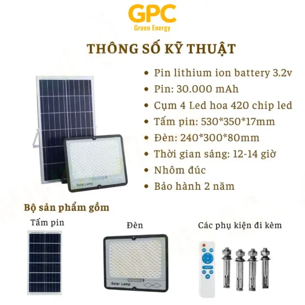 Đèn Pha Chống Chói Năng Lượng Mặt Trời [300W] GPC Solar CC300GPC
