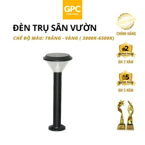 Đèn Trụ Sân Vườn Dạng Tròn Năng Lượng Mặt Trời, Ánh Sáng Trắng, Vàng [60cm]GPC Solar DTTSVS60GPC