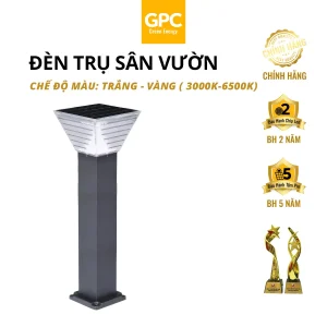 Đèn Trụ Sân Vườn Dạng Vuông Năng Lượng Mặt Trời, Ánh Sáng Trắng, Vàng [60cm]GPC Solar DTVSVS60GPC