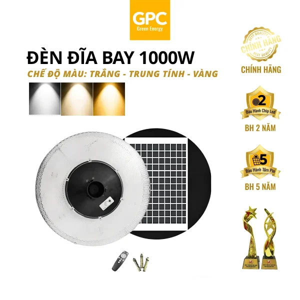 Đèn Đĩa Bay UFO Năng Lượng Mặt Trời, 3 màu ( Trắng, Vàng, Trung Tính) [1000W] GPC Solar UFKC1000GPC3M